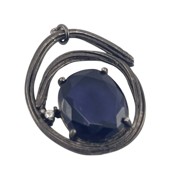 Gerard Yosca Signed Designer Circle Pendant With Blue Faceted Stone Swirl Design - Picture 9 of 9